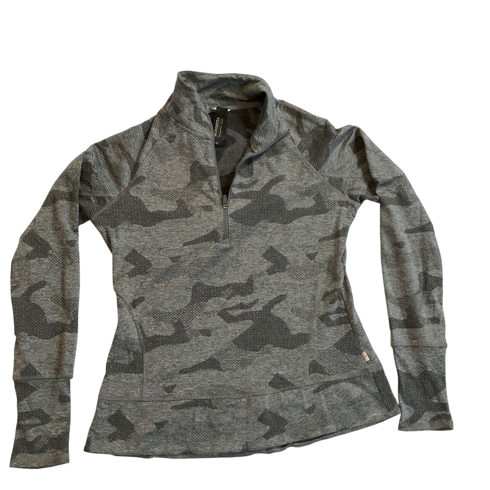 Mondetta Performance Luxury Womens Gray Camo Print 1/4 Zip Pullover Top